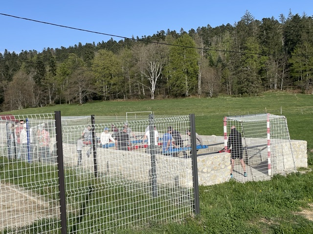 The human foosball court seen from the meadow